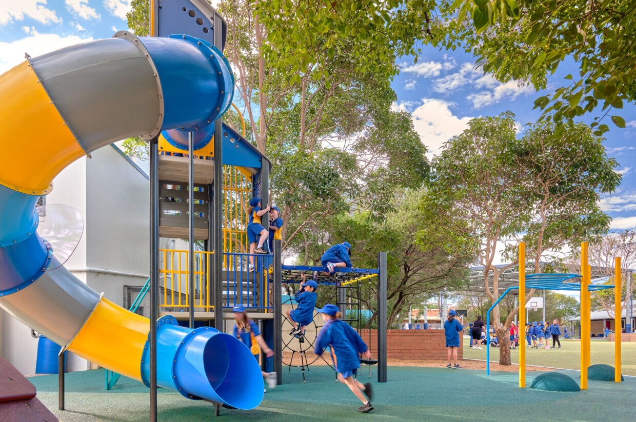 Ashbury public school playground_belltower with slide tube